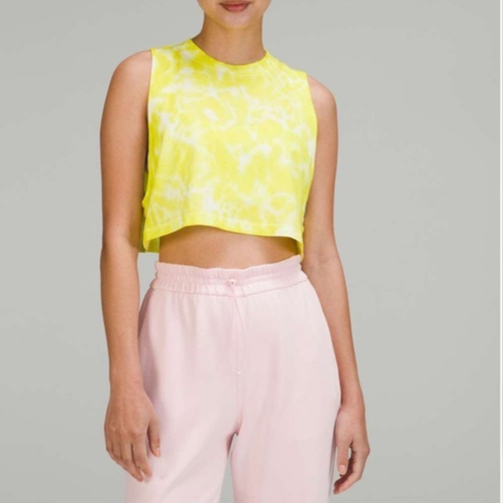 NWOT Lululemon All‎ Yours Cropped Cotton Tank Top Tie Dye Yellow Size 12